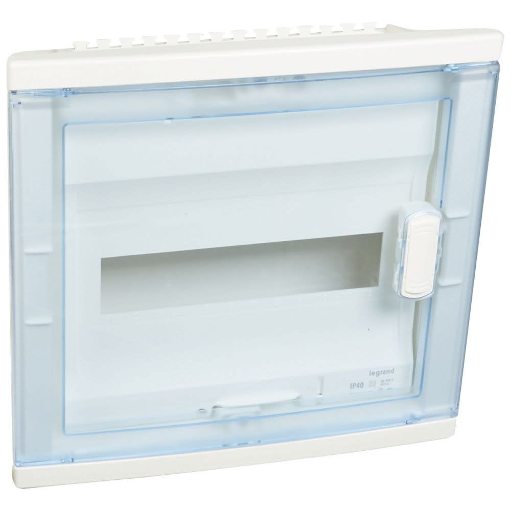 Legrand - Coffret modulaire encastré 1 rangée 12+2 mod -porte isolante galbée transparente