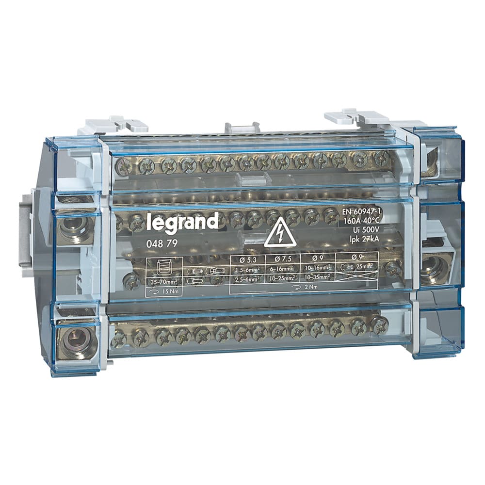 Legrand - Repartiteur monobloc 4P a bornes 160A -15 connexions par barreau -10 modules DIN