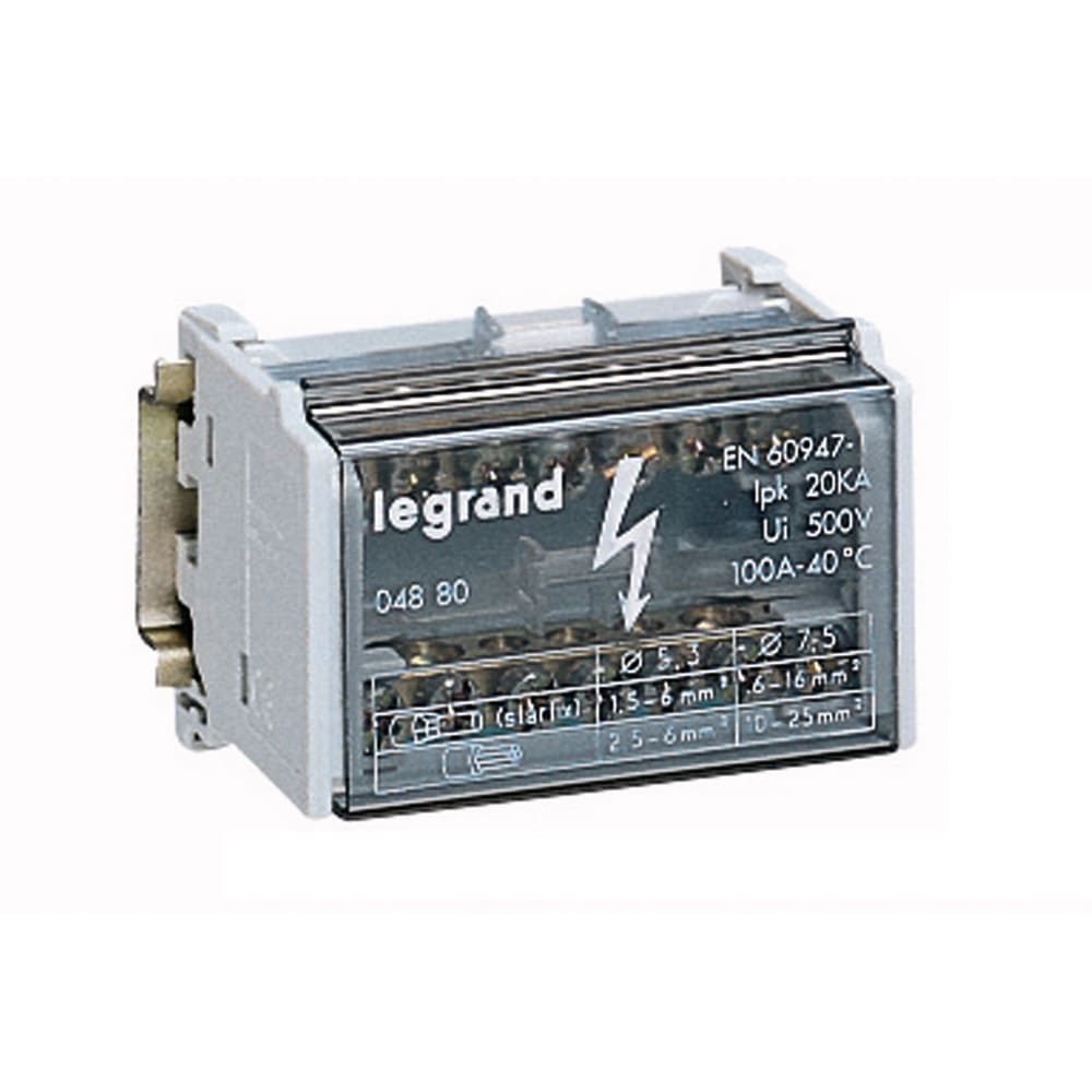 Legrand - Repartiteur monobloc 2P a bornes 100A -7 connexions par barreau - 4 modules DIN