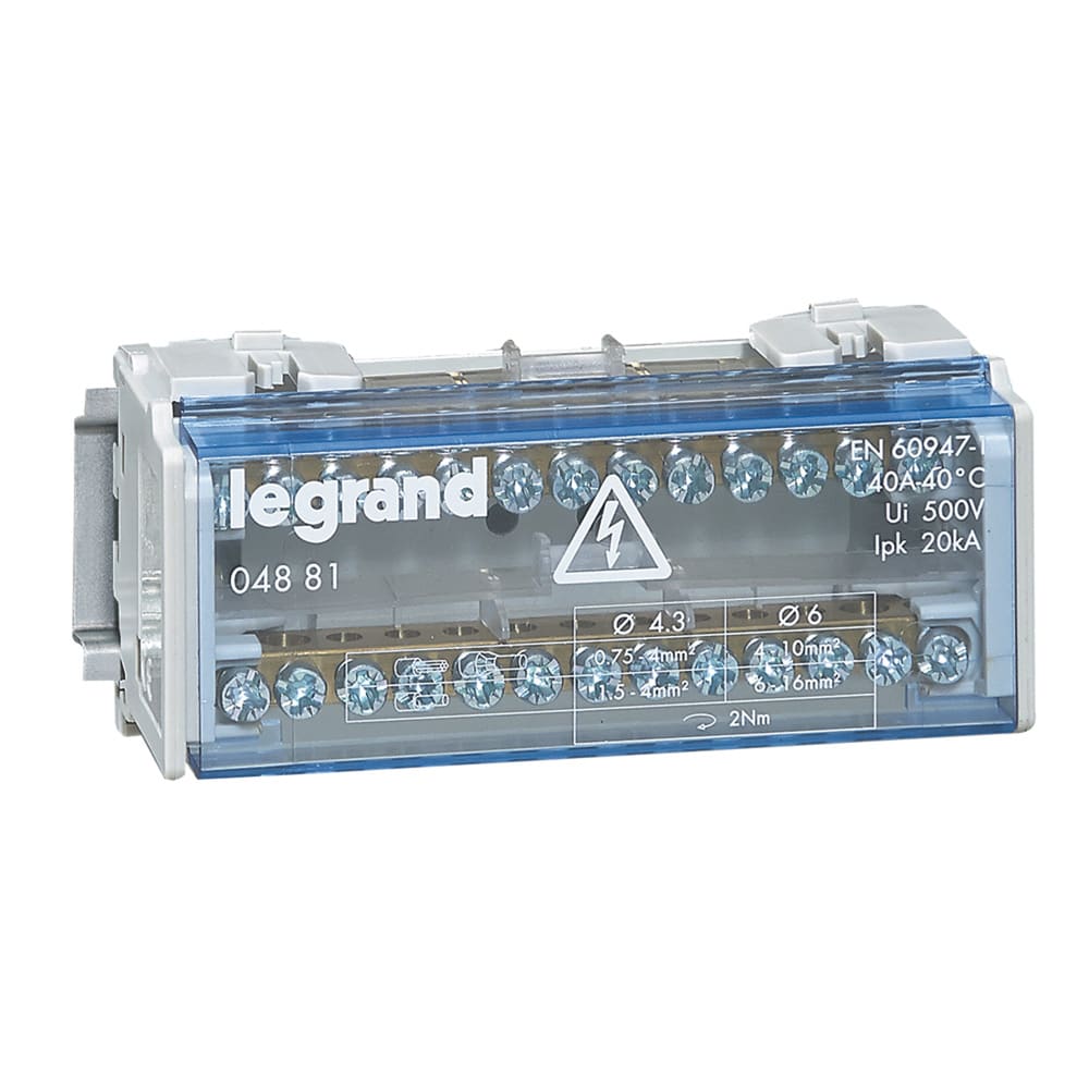 Legrand - Repartiteur monobloc 2P a bornes 40A 13 connexions maxi-barreau - 6 modules DIN
