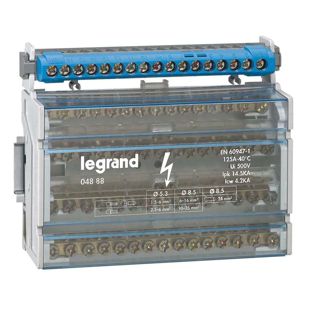 Legrand - Repartiteur monobloc 4P a bornes 125A -15 connexions par barreau - 8 modules DIN