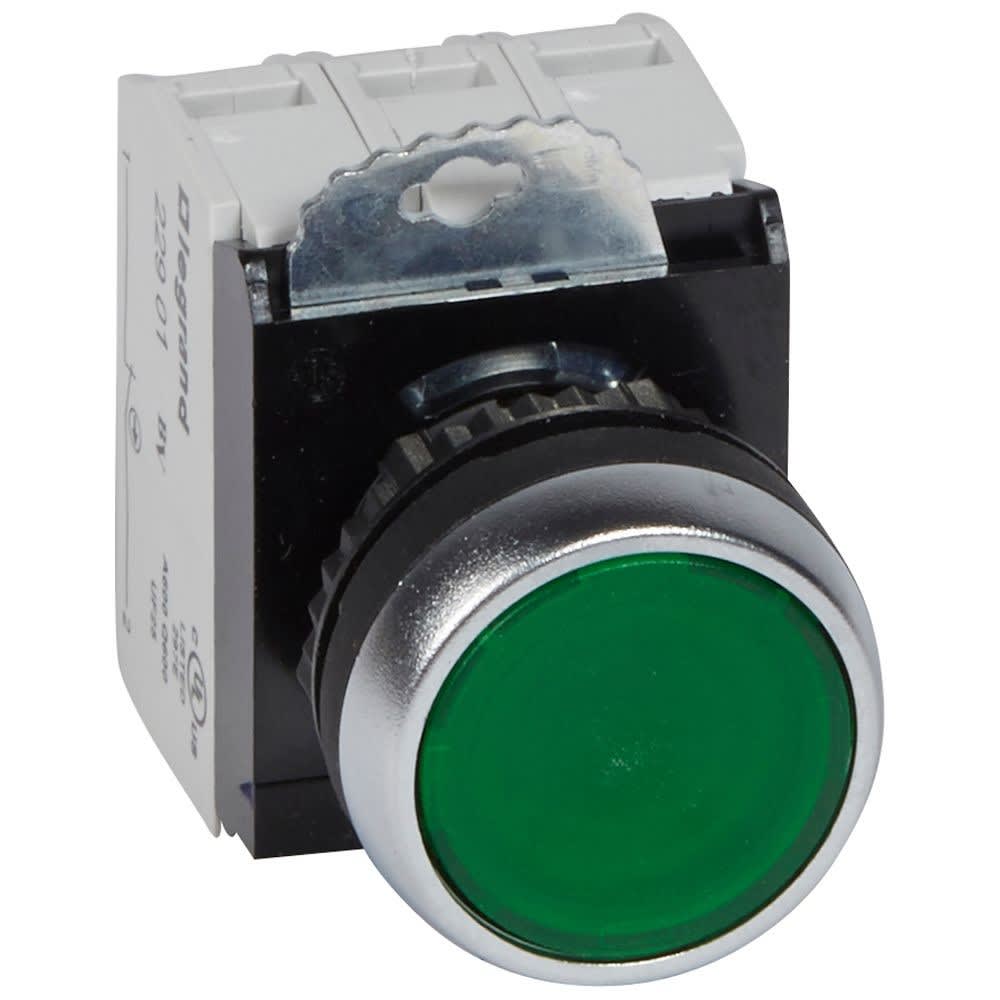 Legrand - Bouton lumineux a impulsion affleurant IP69 Osmoz complet - vert - 230V