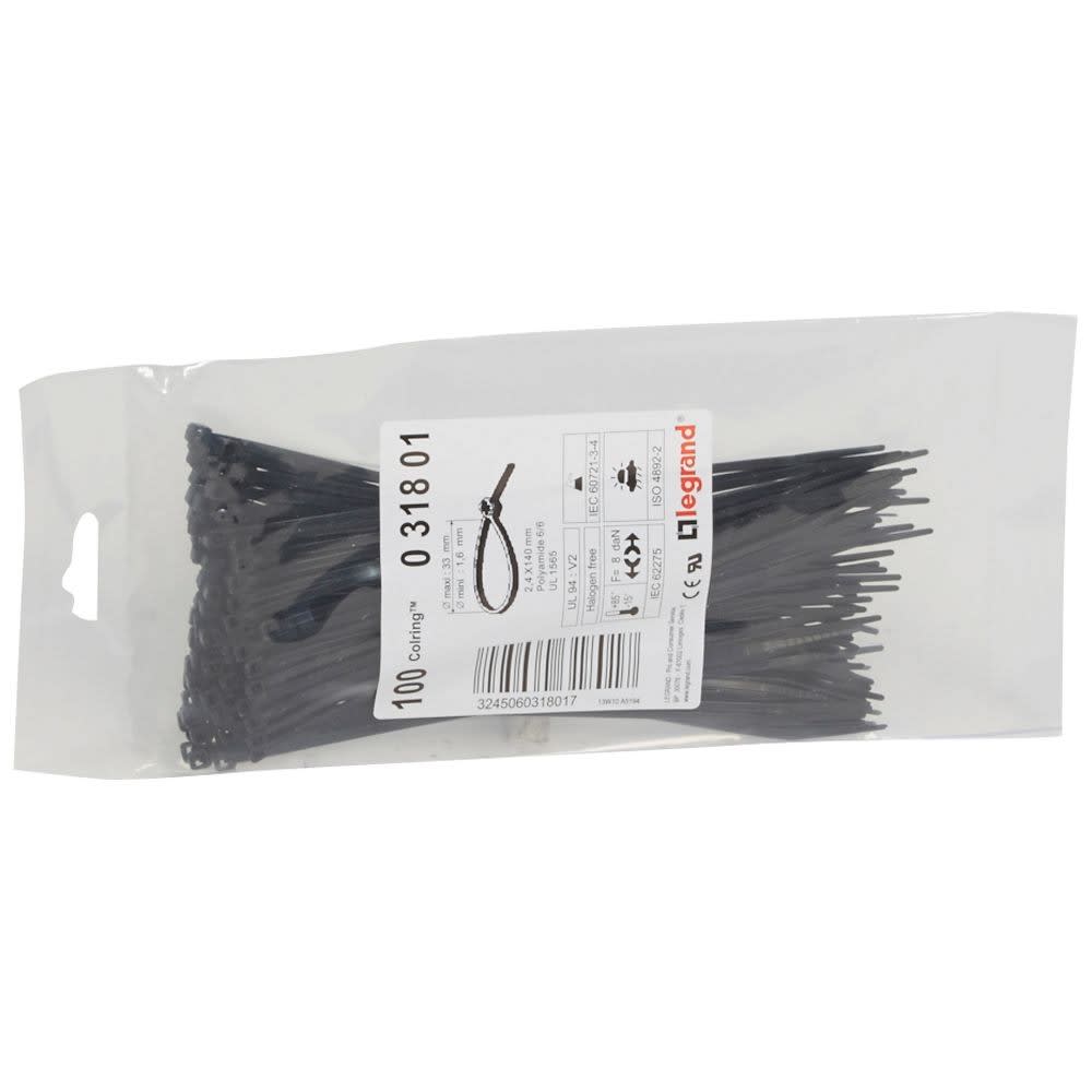 Legrand - Collier Colring largeur 2,4mm longueur 145mm - sachet de 100 - noir