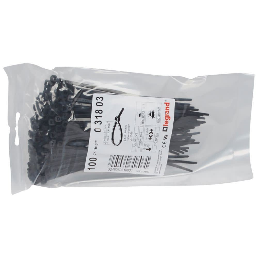 Legrand - Collier Colring largeur 3,5mm longueur 140mm - sachet de 100 - noir