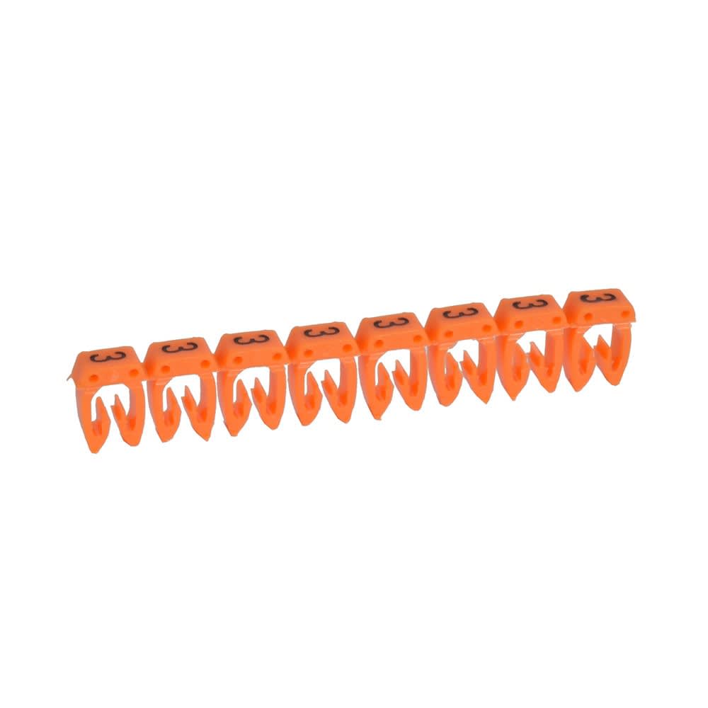 Legrand - Repere CAB 3 pour filerie 0,5mm2 a 1,5mm2 et blocs de jonction chiffre 3 orange