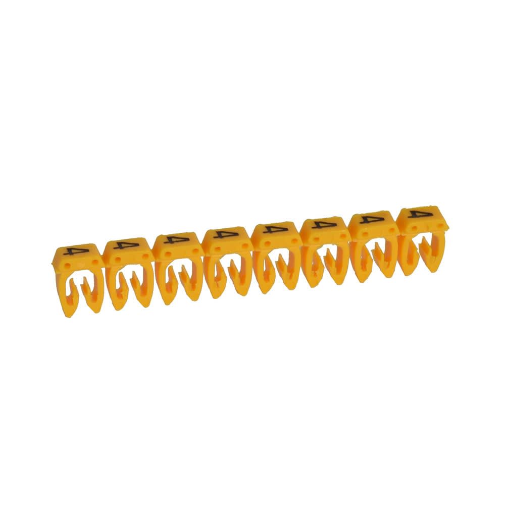 Legrand - Repere CAB 3 pour filerie 0,5mm2 a 1,5mm2 et blocs de jonction chiffre 4 jaune