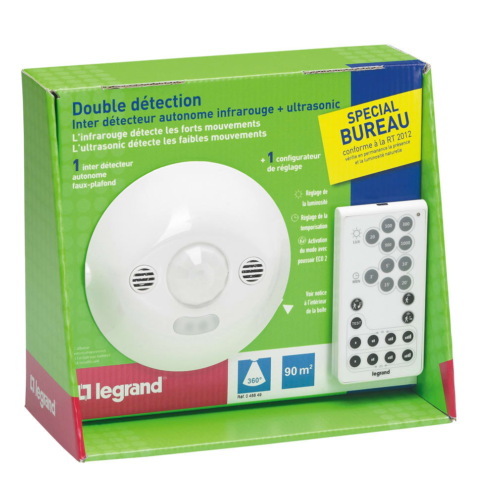 Legrand - Pret a poser detecteur ECO 2 fixation plafond 048806 + telecommande 088235