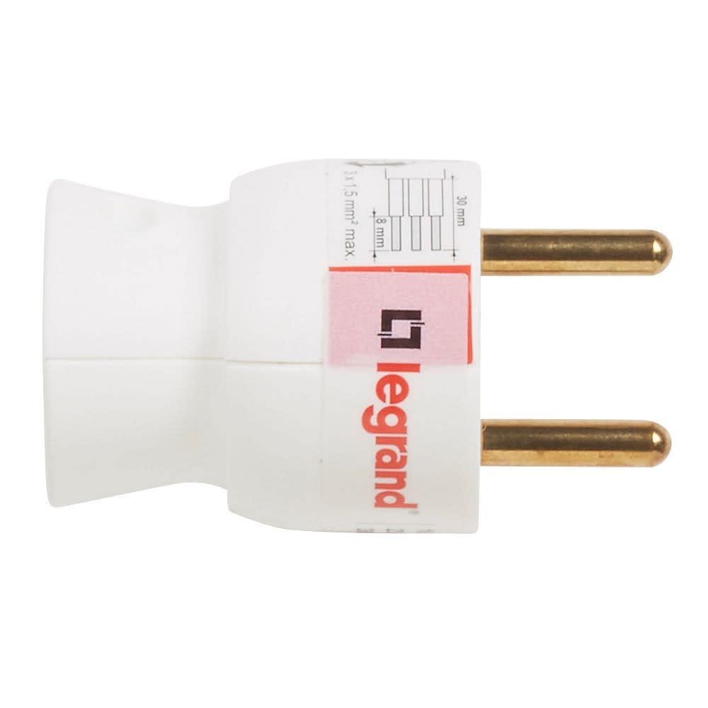 Legrand - Fiche plastique 2P+T 16A à sortie latérale avec étiquette avec Gencod - blanc