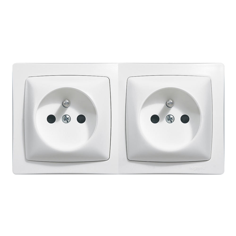 Prise de courant 2x2P+T precablee Appareillage saillie complet - blanc  Legrand