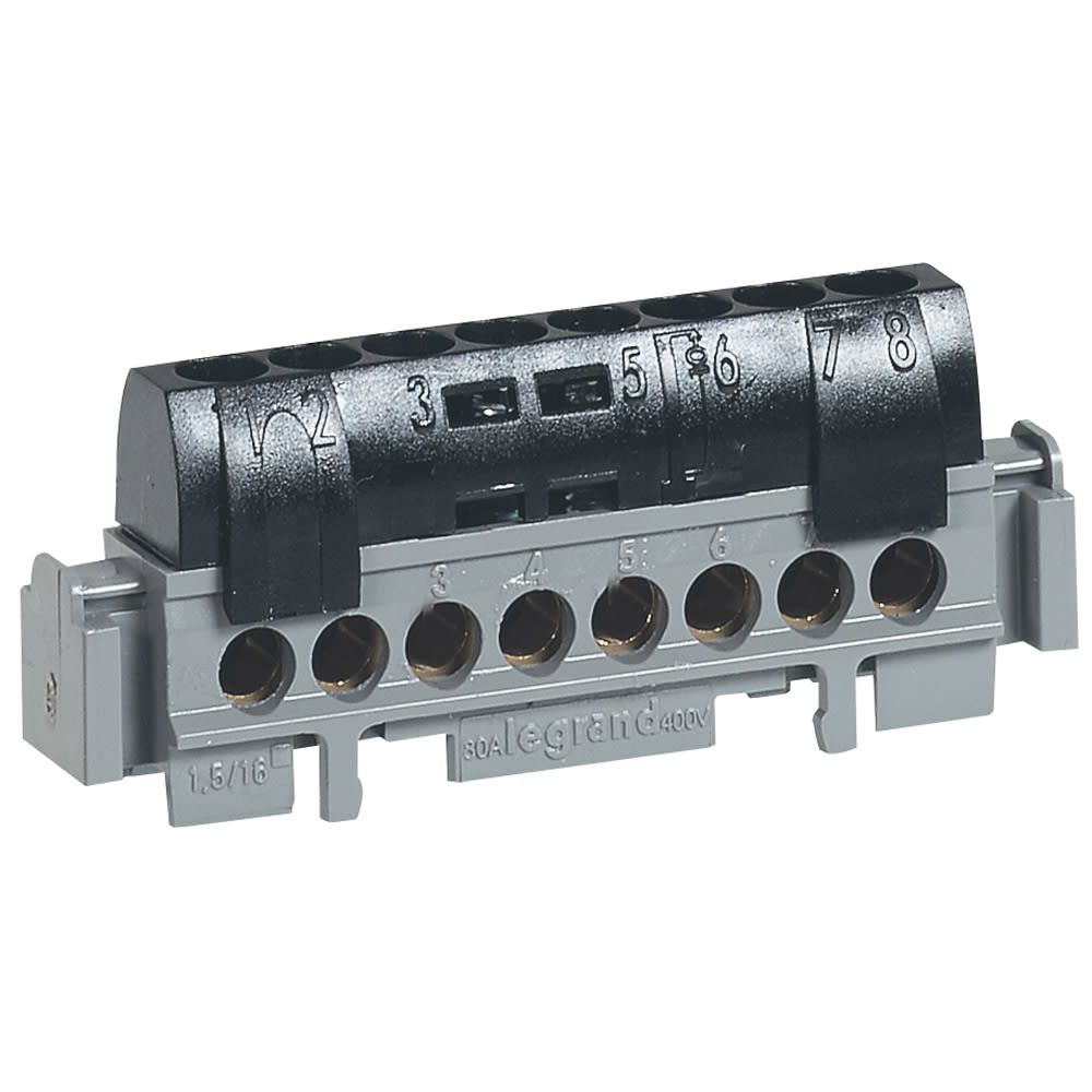 Legrand - Bornier de phase - 8 bornes pour câble 1,5mm² à 16mm² - noir