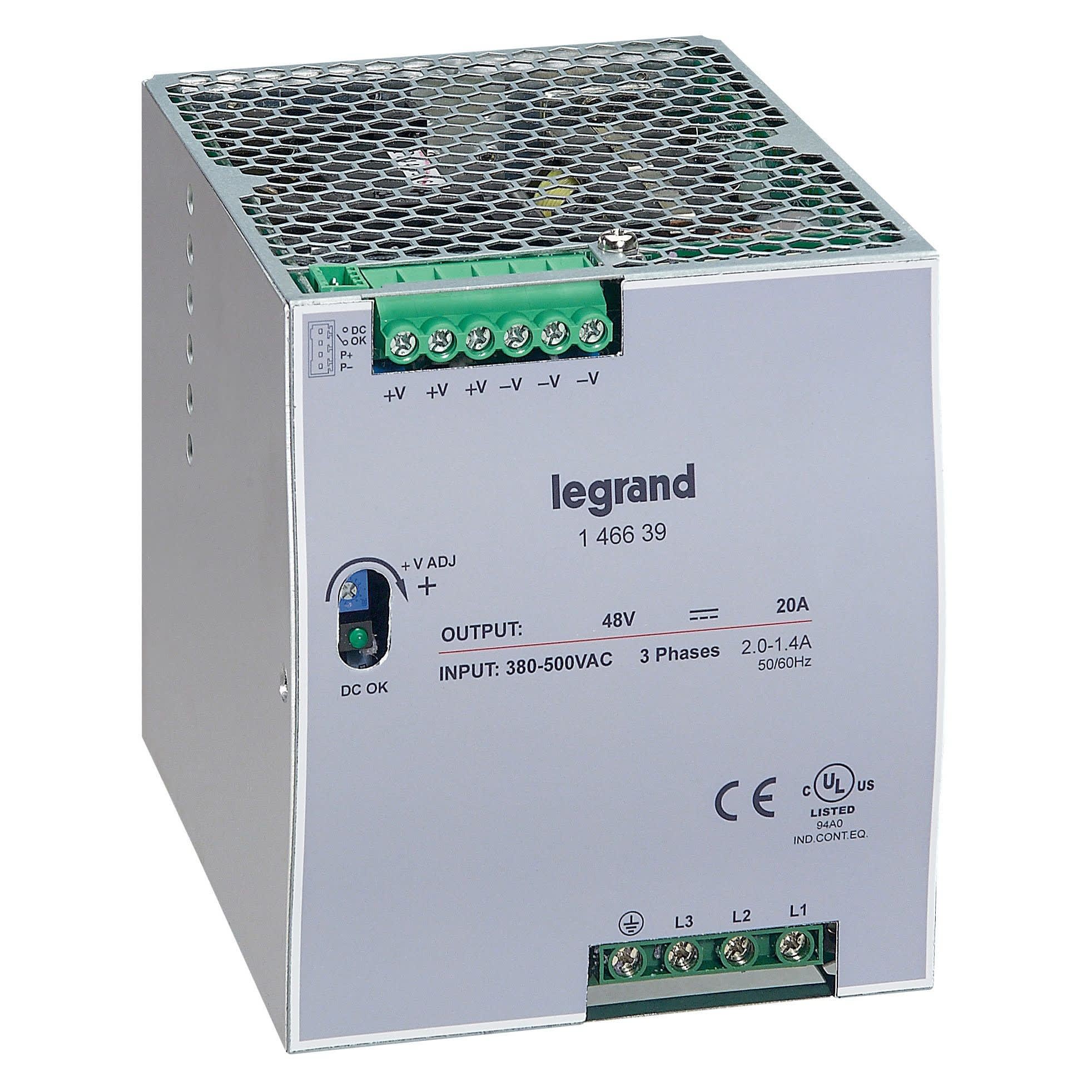 Legrand - Alimentation stabilisée à découpage triphasée 3x380 à 3x500V~/sortie 48V= - 960W