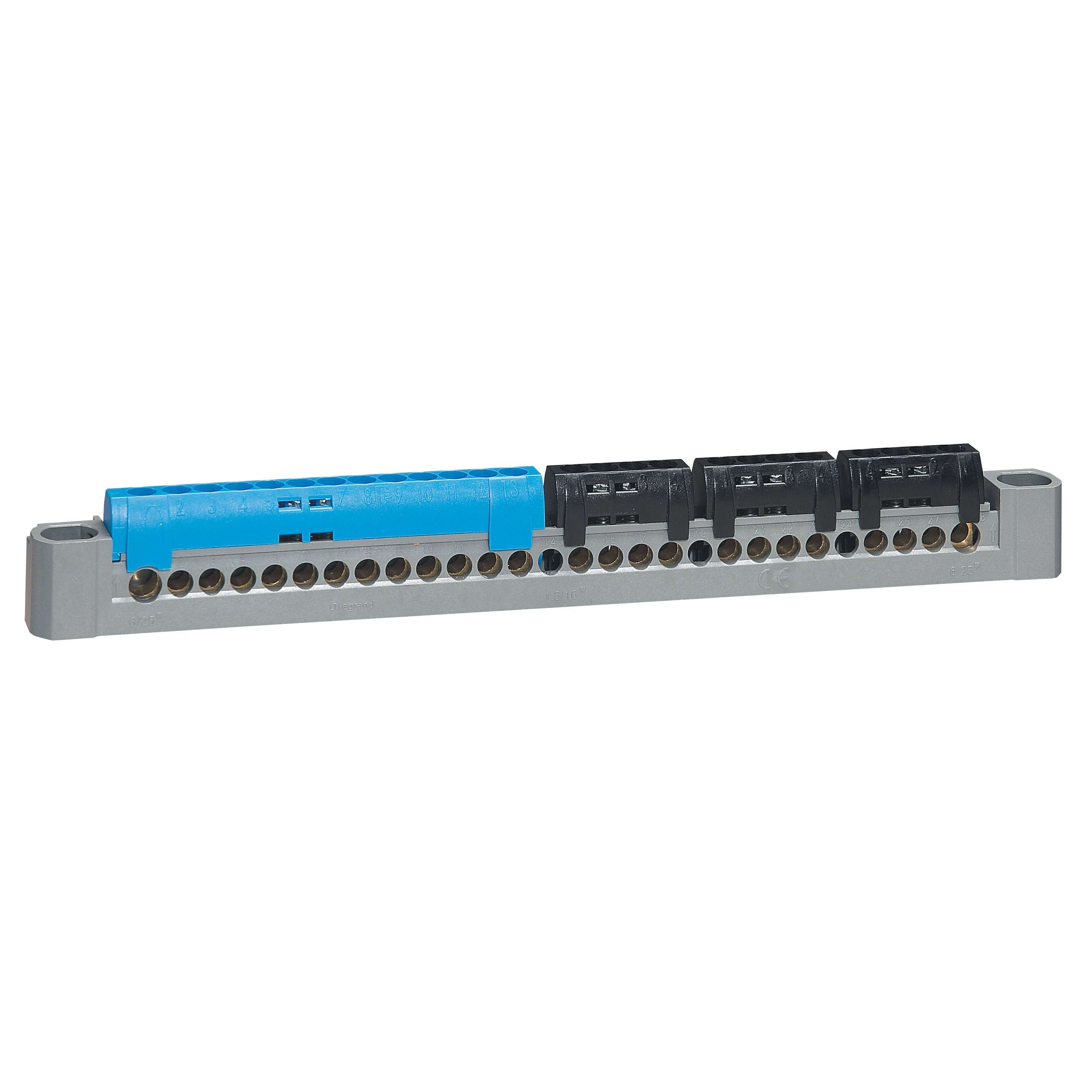 Legrand - Bornier de répartition IP2X terre - 3P+N - 1 connexion 4-25mm² -vert-long.227mm