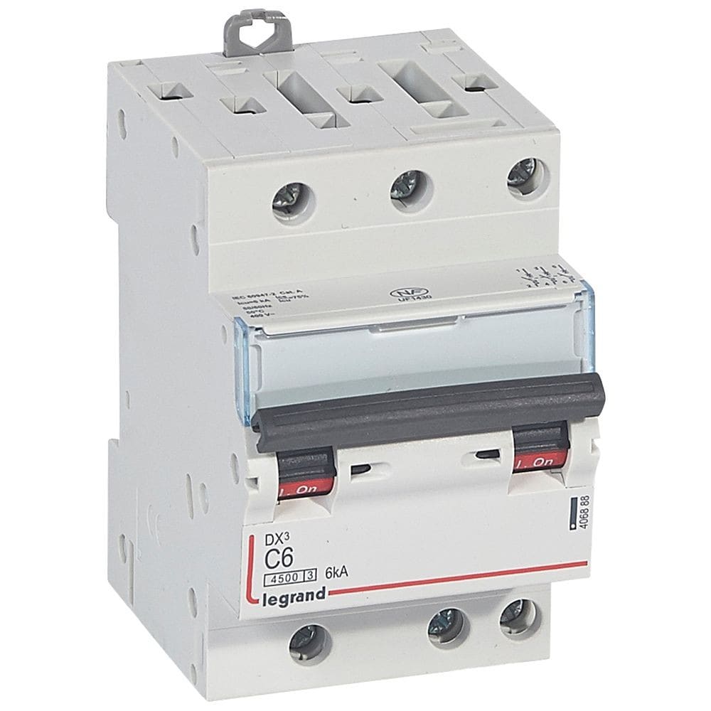 Legrand - Disjoncteur DX34500 6kA bornes à vis 3P 400V~ 6A courbe C - 3 modules