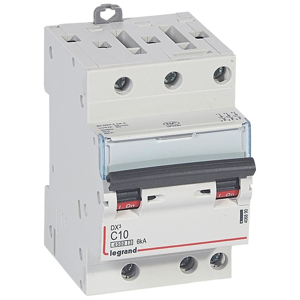 Legrand - Disjoncteur DX34500 6kA bornes à vis 3P 400V~ 10A courbe C - 3 modules