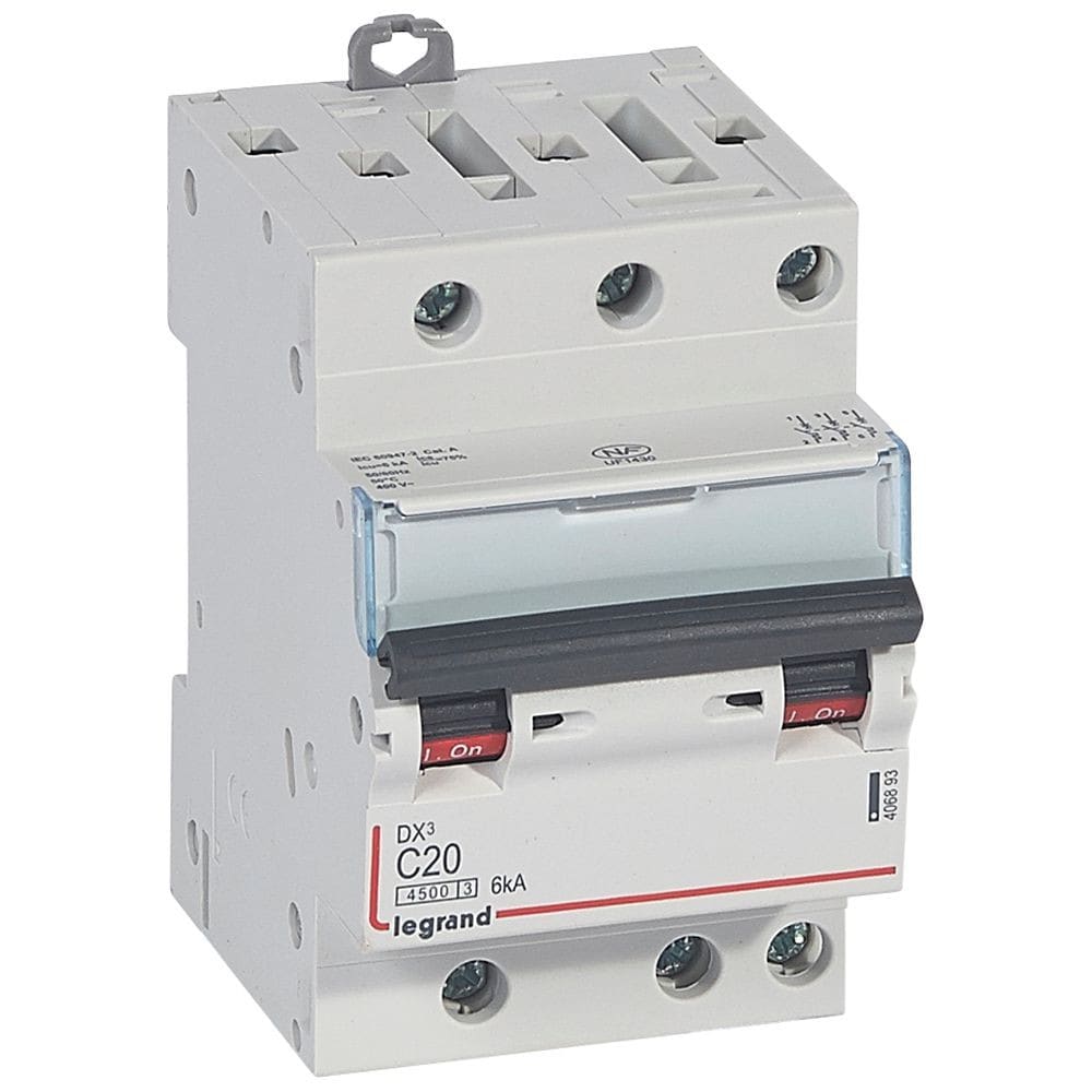 Legrand - Disjoncteur DX34500 6kA bornes à vis 3P 400V~ 20A courbe C - 3 modules
