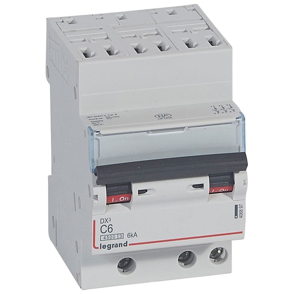 Legrand - Disjoncteur DX34500 6kA bornes auto/vis 3P 400V~ 6A courbe C - 3 modules