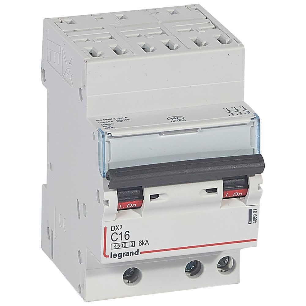Legrand - Disjoncteur DX34500 6kA bornes auto/vis 3P 400V~ 16A courbe C - 3 modules