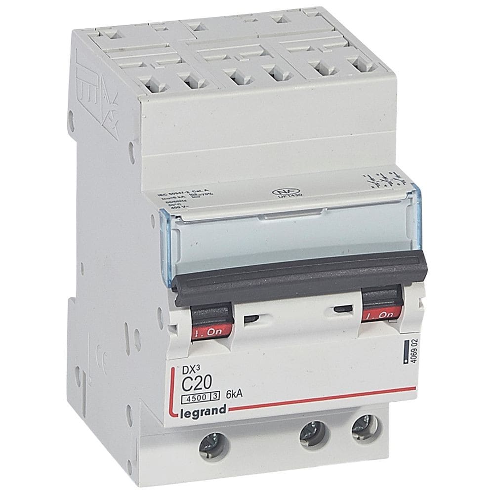 Legrand - Disjoncteur DX34500 6kA bornes auto/vis 3P 400V~ 20A courbe C - 3 modules