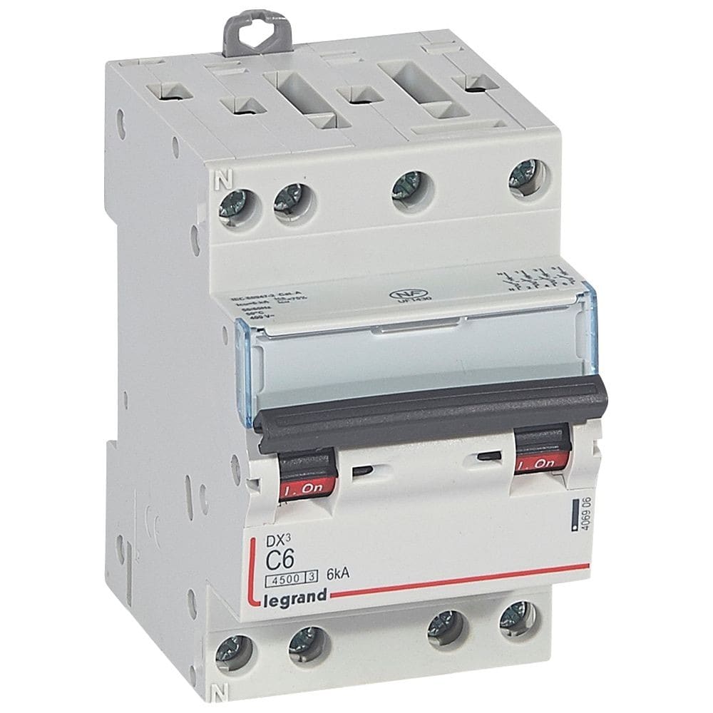 Legrand - Disjoncteur DX34500 6kA bornes à vis 4P 400V~ 6A courbe C - 3 modules