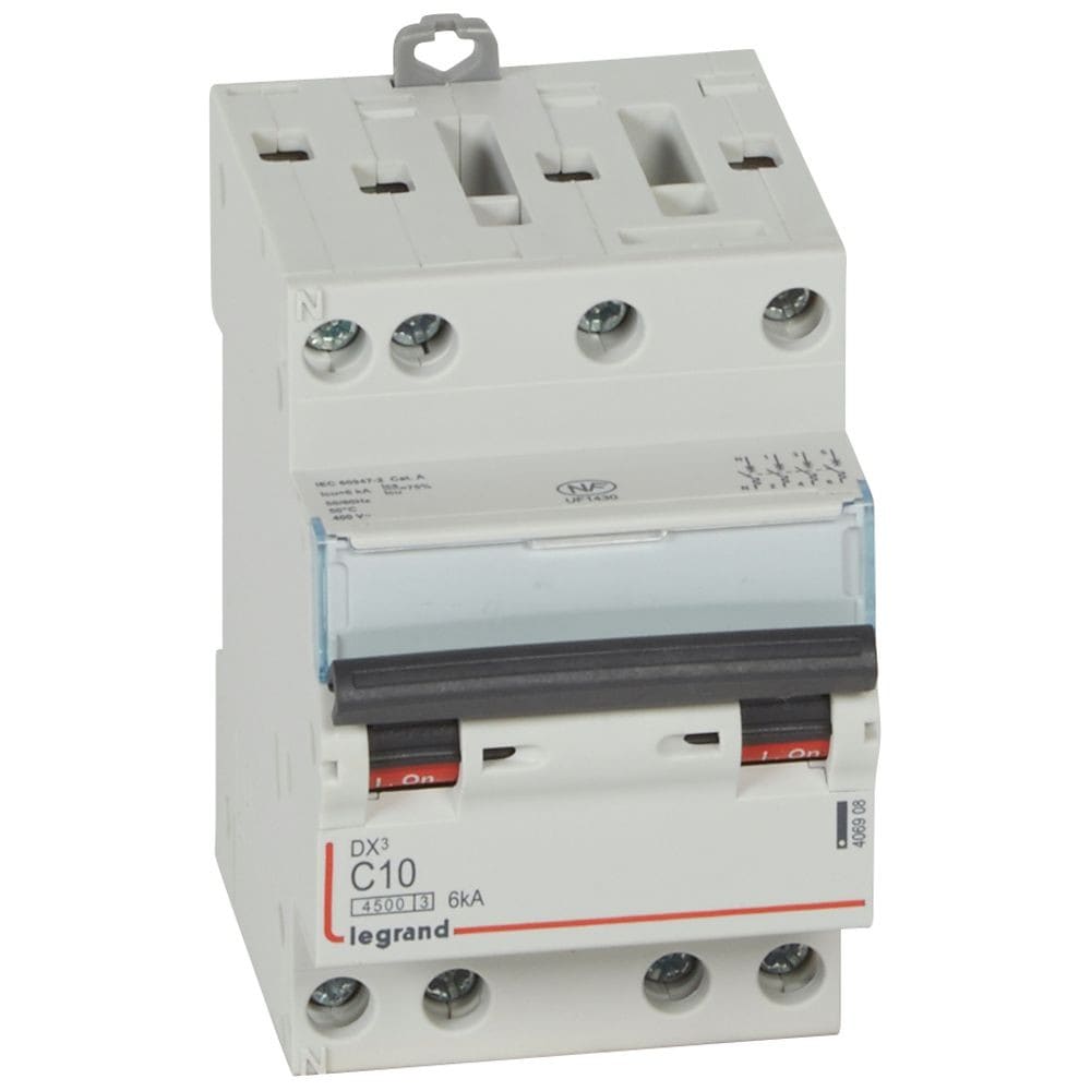 Legrand - Disjoncteur DX34500 6kA bornes à vis 4P 400V~ 10A courbe C - 3 modules