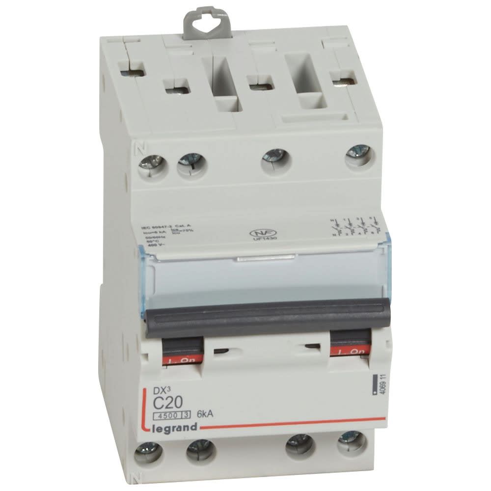 Legrand - Disjoncteur DX34500 6kA bornes à vis 4P 400V~ 20A courbe C - 3 modules