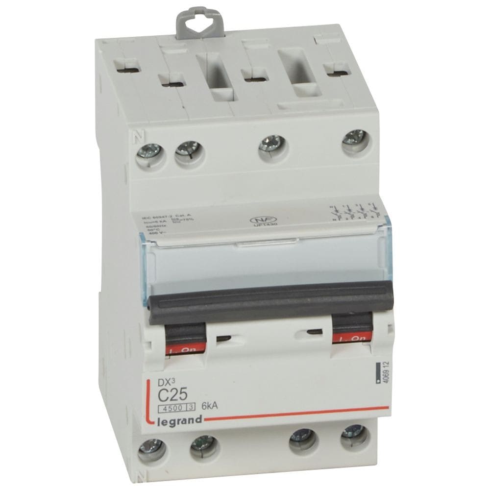 Legrand - Disjoncteur DX34500 6kA bornes à vis 4P 400V~ 25A courbe C - 3 modules