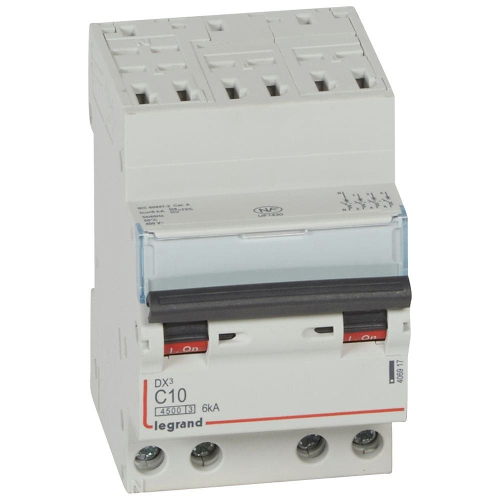 Legrand - Disjoncteur DX34500 6kA bornes auto/vis 4P 400V~ 10A courbe C - 3 modules