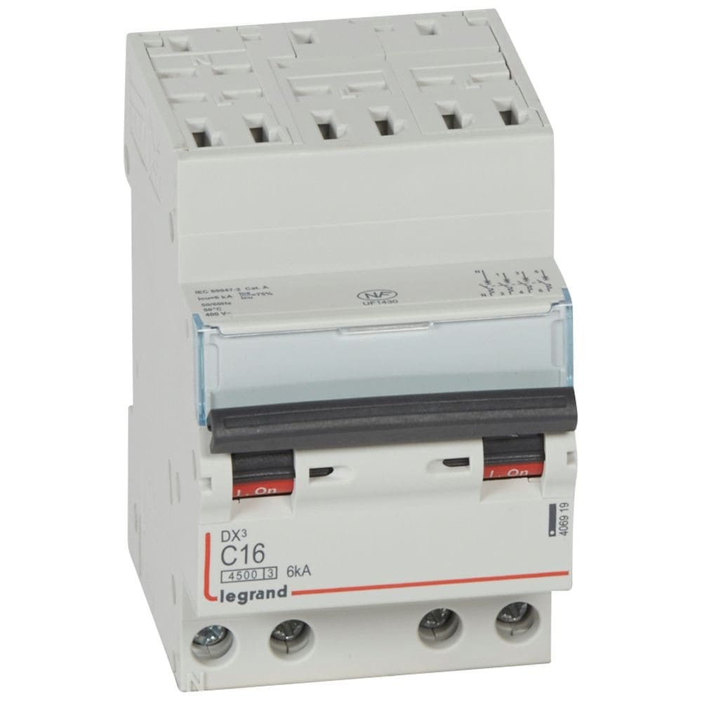 Legrand - Disjoncteur DX34500 6kA bornes auto/vis 4P 400V~ 16A courbe C - 3 modules