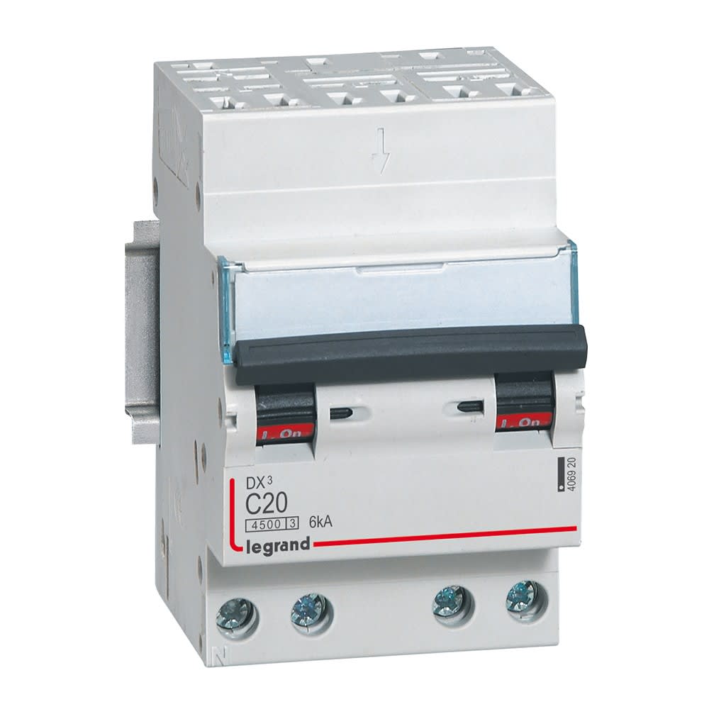 Legrand - Disjoncteur DX34500 6kA bornes auto/vis 4P 400V~ 20A courbe C - 3 modules