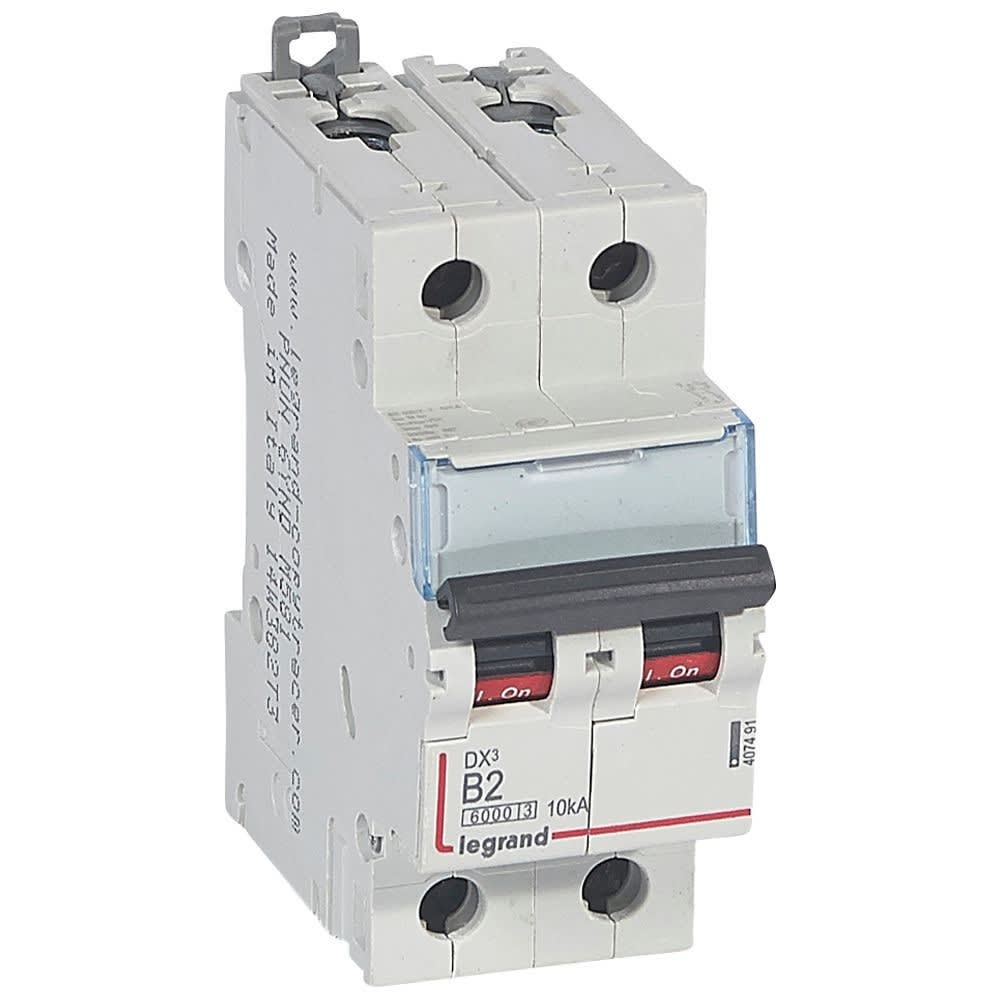 Legrand - Disj. DX3 6000kA 10kA arrivée haute/départ bas à vis 2A -courbe B -2 modules
