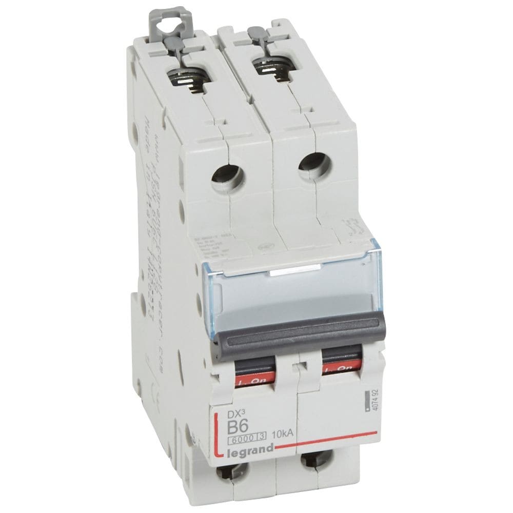 Legrand - Disj. DX3 6000kA 10kA arrivée haute/départ bas à vis 6A -courbe B -2 modules