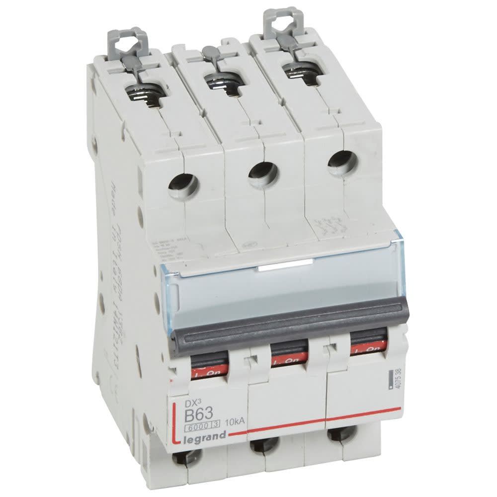 Legrand - Disjoncteur DX36000 10kA arrivée haute/départ bas vis 3P 63A courbe B - 3 mod