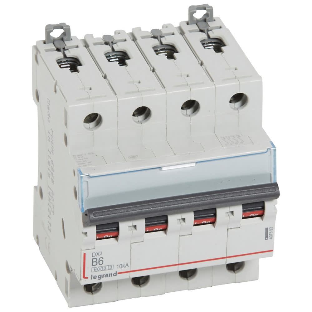 Legrand - Disj. DX3 6000kA 10kA arrivée haute/départ bas à vis 6A -courbe B -4 modules