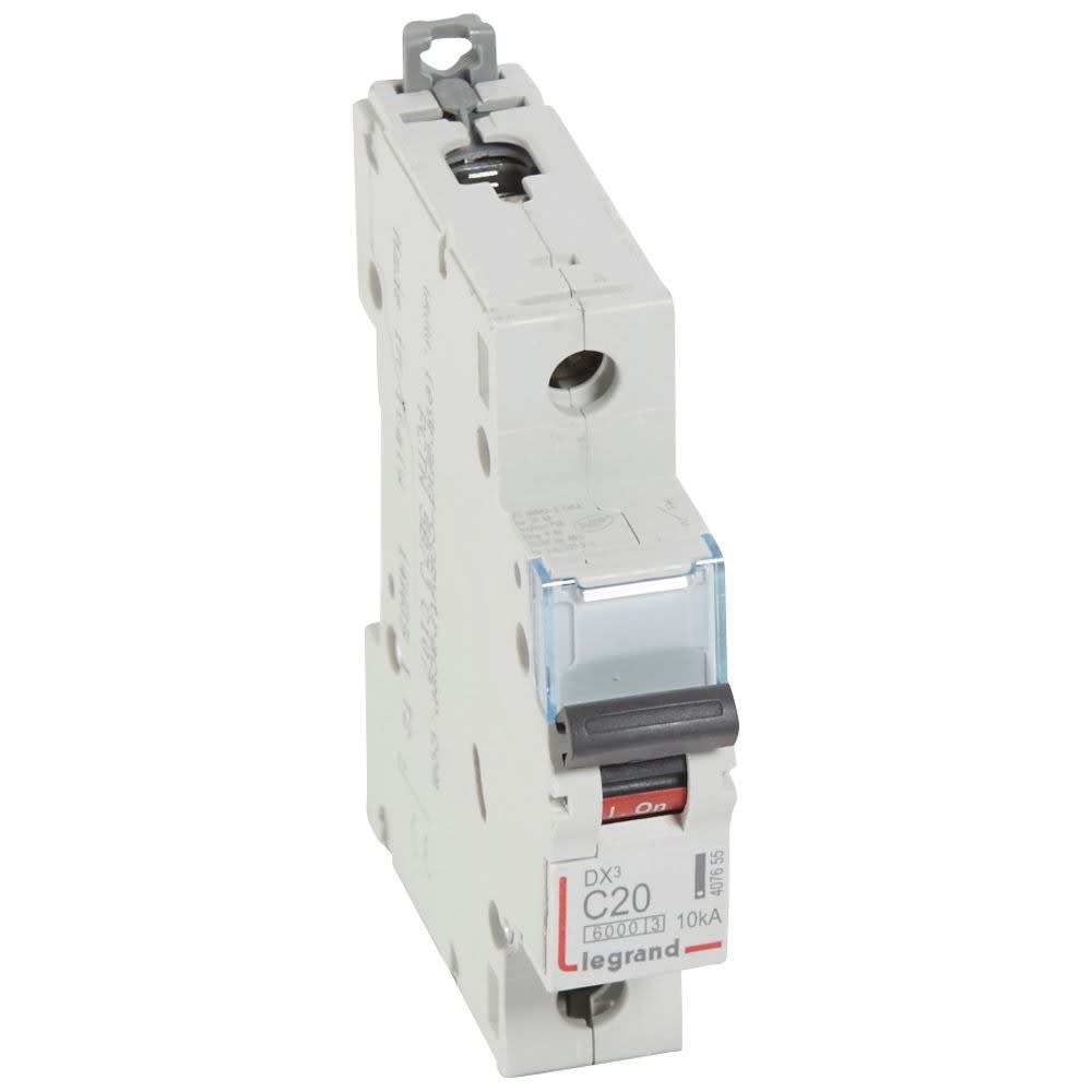 Legrand - Disj. DX3 6000kA 10kA arrivée haute/départ bas à vis 20A -courbe C -1 module