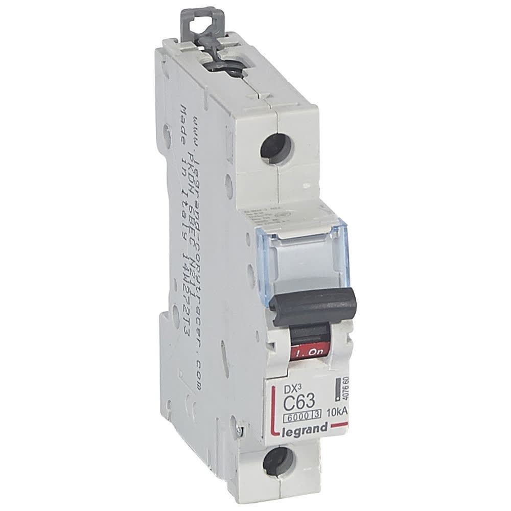 Legrand - Disj. DX3 6000kA 10kA arrivée haute/départ bas à vis 63A -courbe C -1 module