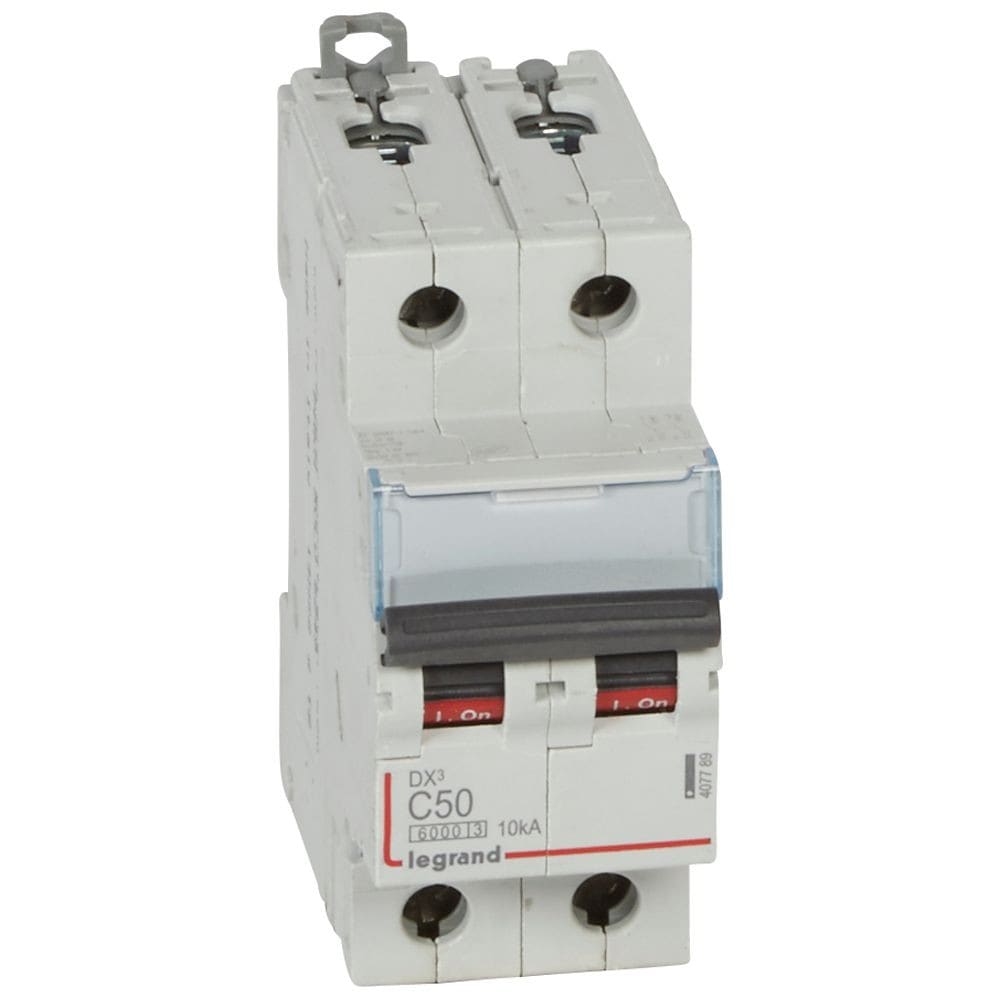 Legrand - Disjoncteur DX36000 10kA arrivée haute/départ bas vis 2P 50A courbe C - 2 mod