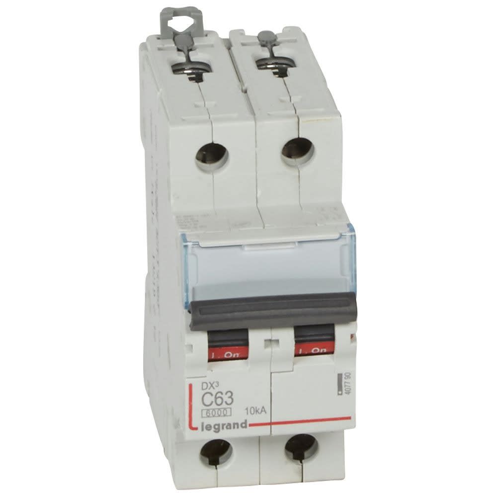 Legrand - Disjoncteur DX36000 10kA arrivée haute/départ bas vis 2P 63A courbe C - 2 mod