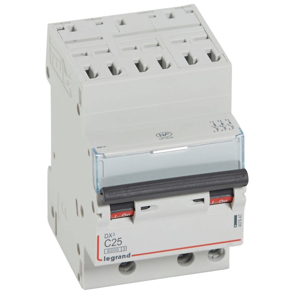 Legrand - Disjoncteur DX3 6000 -auto/vis-3P- 400V~-25A-courbeC-peigne HX3 opti 4P -3M