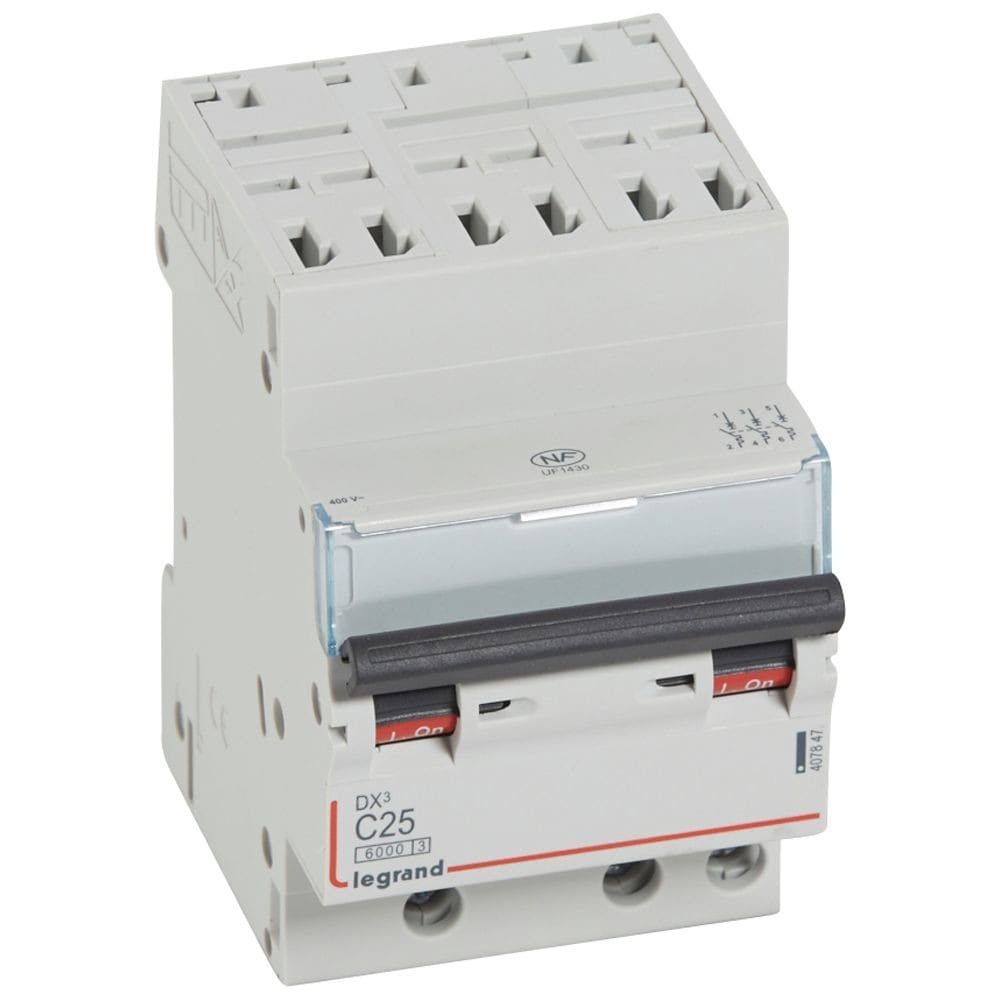 Legrand - Disjoncteur DX3 6000 -auto/vis-3P- 400V~-25A-courbeC-peigne HX3 opti 4P -3M