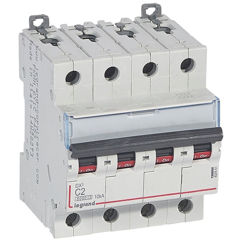 Legrand - Disjoncteur DX3 6000 -vis/vis- 4P- 400V~-2A-10kA-courbeC-peigne HX3 trad 4P - 4M