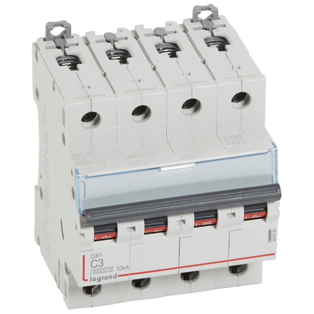Legrand - Disjoncteur DX3 6000 -vis/vis- 4P- 400V~-3A-10kA-courbeC-peigne HX3 trad 4P - 4M