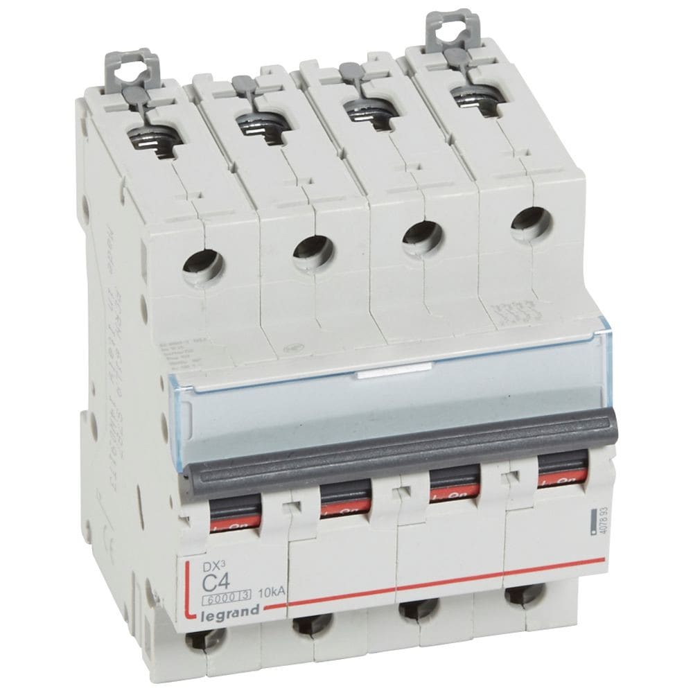 Legrand - Disjoncteur DX3 6000 -vis/vis- 4P- 400V~-4A-10kA-courbeC-peigne HX3 trad 4P - 4M
