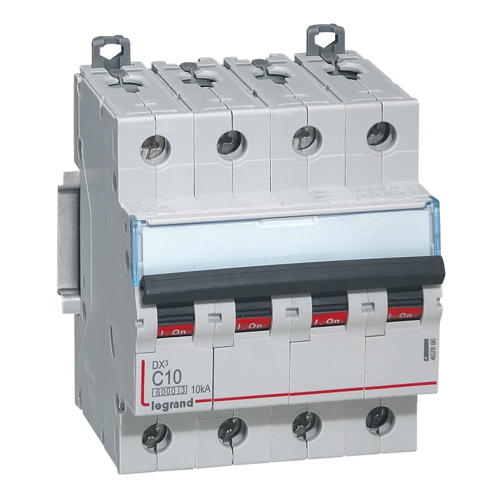 Legrand - Disjoncteur DX3 6000 -vis/vis- 4P- 400V~-10A-courbeC-peigne HX3 trad 4P - 4M