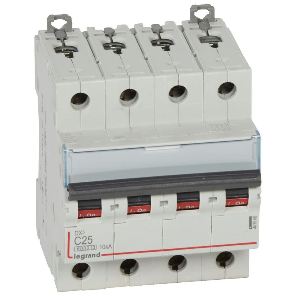 Legrand - Disjoncteur DX3 6000 -vis/vis- 4P- 400V~-25A-courbeC-peigne HX3 trad 4P - 4M