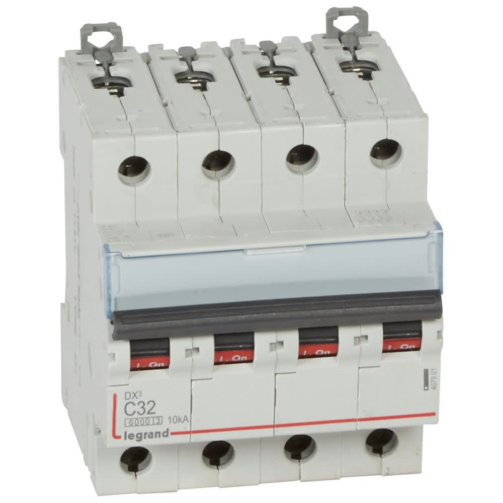 Legrand - Disjoncteur DX3 6000 -vis/vis- 4P- 400V~-32A-courbeC-peigne HX3 trad 4P - 4M