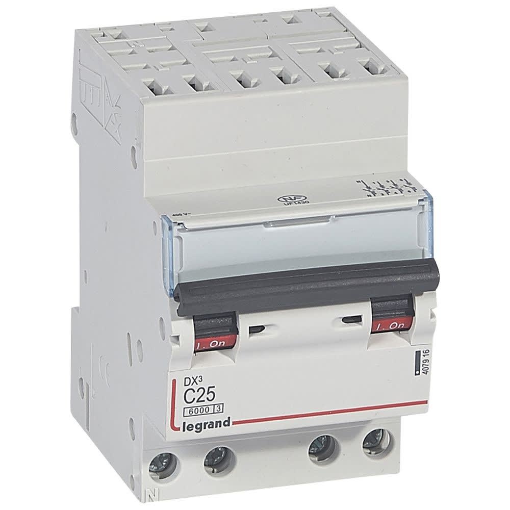 Legrand - Disjoncteur DX3 6000 -auto/vis- 4P- 400V~-25A-courbeC-peigne HX3 opti 4P -3M