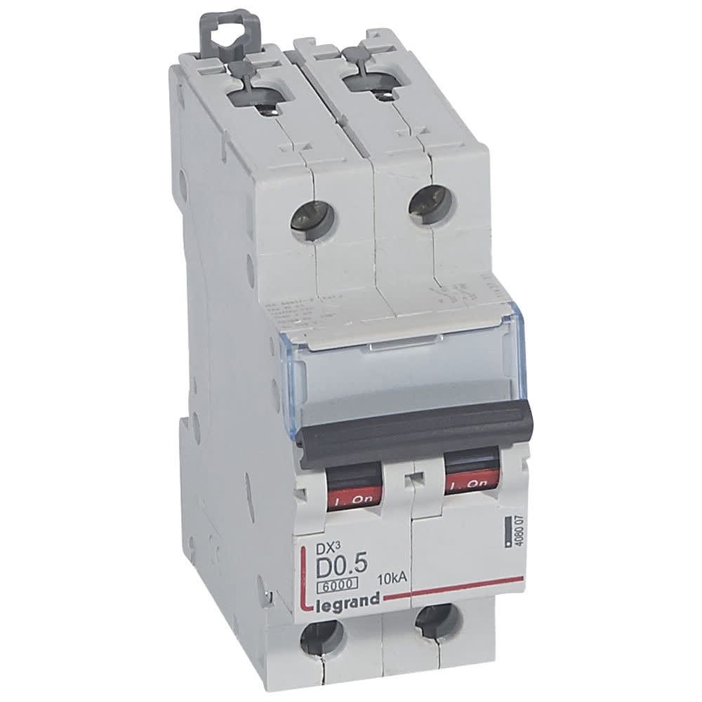 Legrand - Disjoncteur DX36000 10kA arrivée haute/départ bas vis 2P 0,5A courbe D - 2 mod