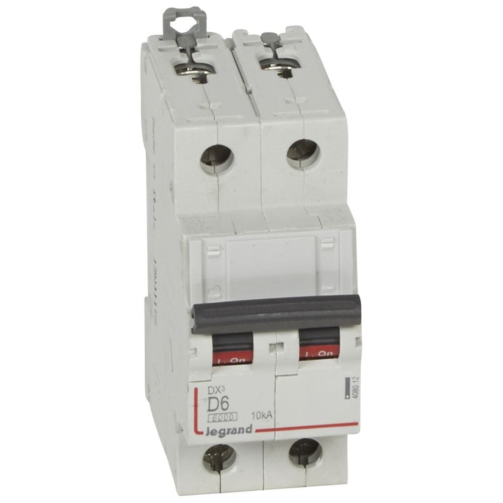 Legrand - Disj. DX3 6000kA 10kA arrivée haute/départ bas à vis 6A -courbe D -2 modules