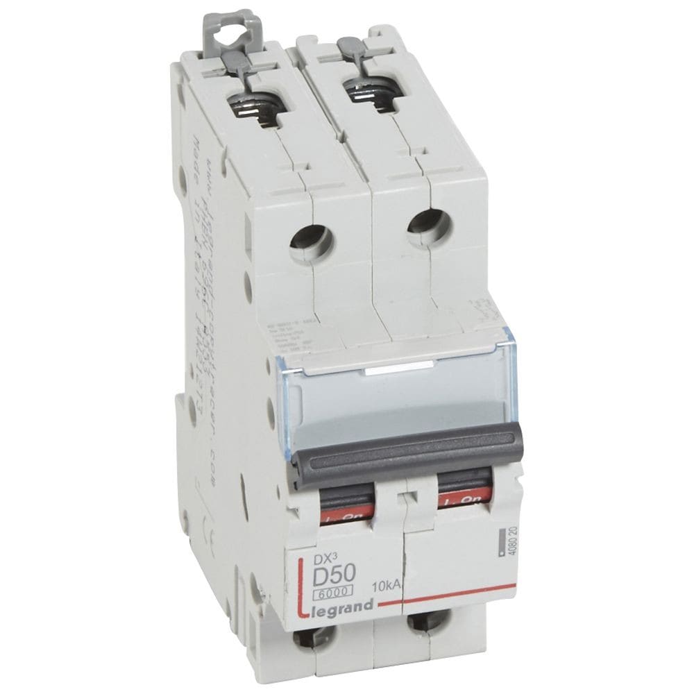 Legrand - Disjoncteur DX36000 10kA arrivée haute/départ bas vis 2P 50A courbe D - 2 mod