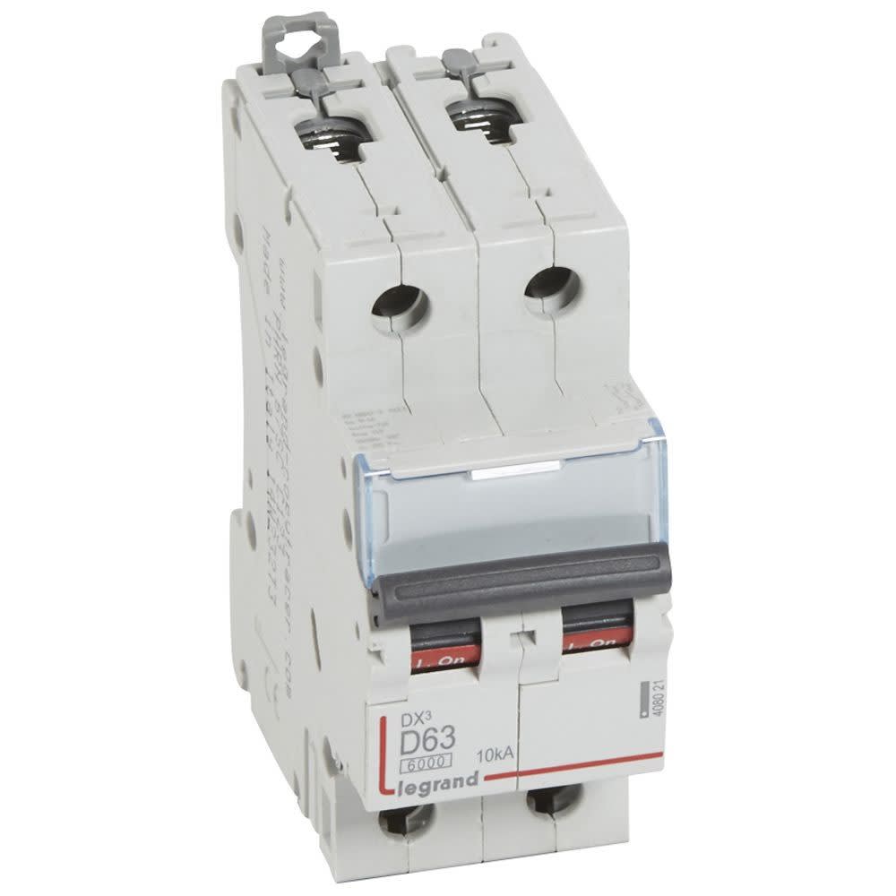 Legrand - Disjoncteur DX36000 10kA arrivée haute/départ bas vis 2P 63A courbe D - 2 mod